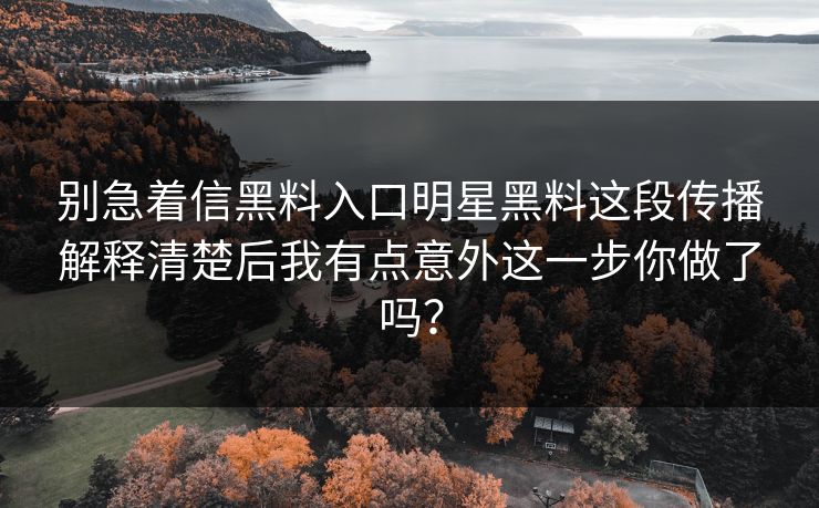 别急着信黑料入口明星黑料这段传播解释清楚后我有点意外这一步你做了吗？